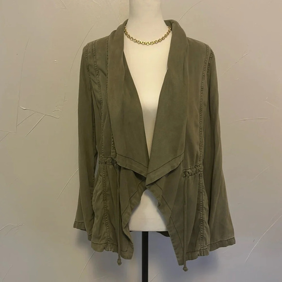 MAX JEANS Green Army Style Open Font Drape Jacket M EUC - Picture 1 of 6